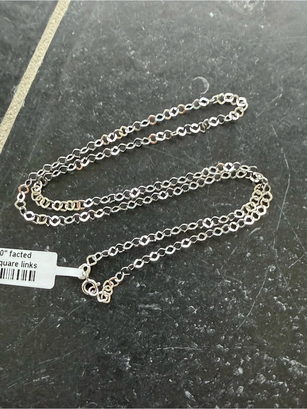 Faceted 14kt. White Gold Square Link Necklace 20” long